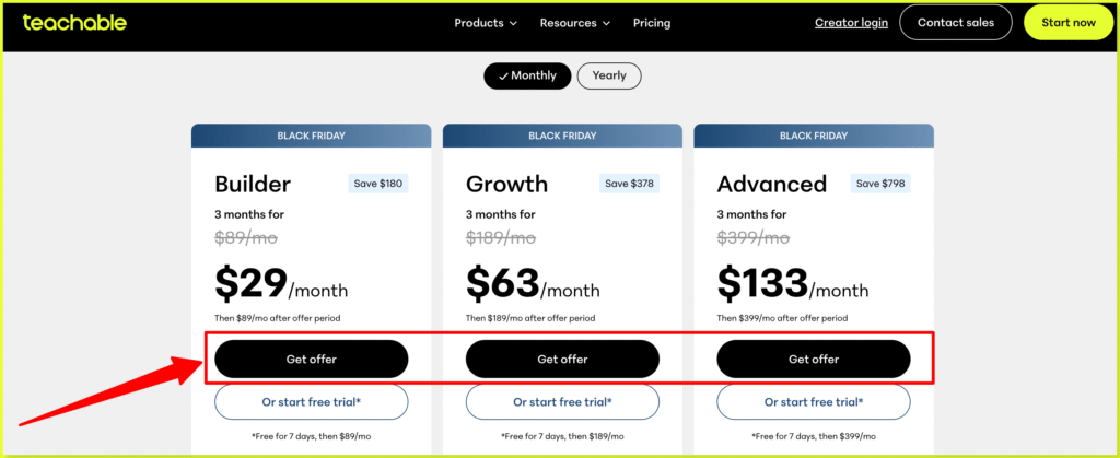 click on the get offer button